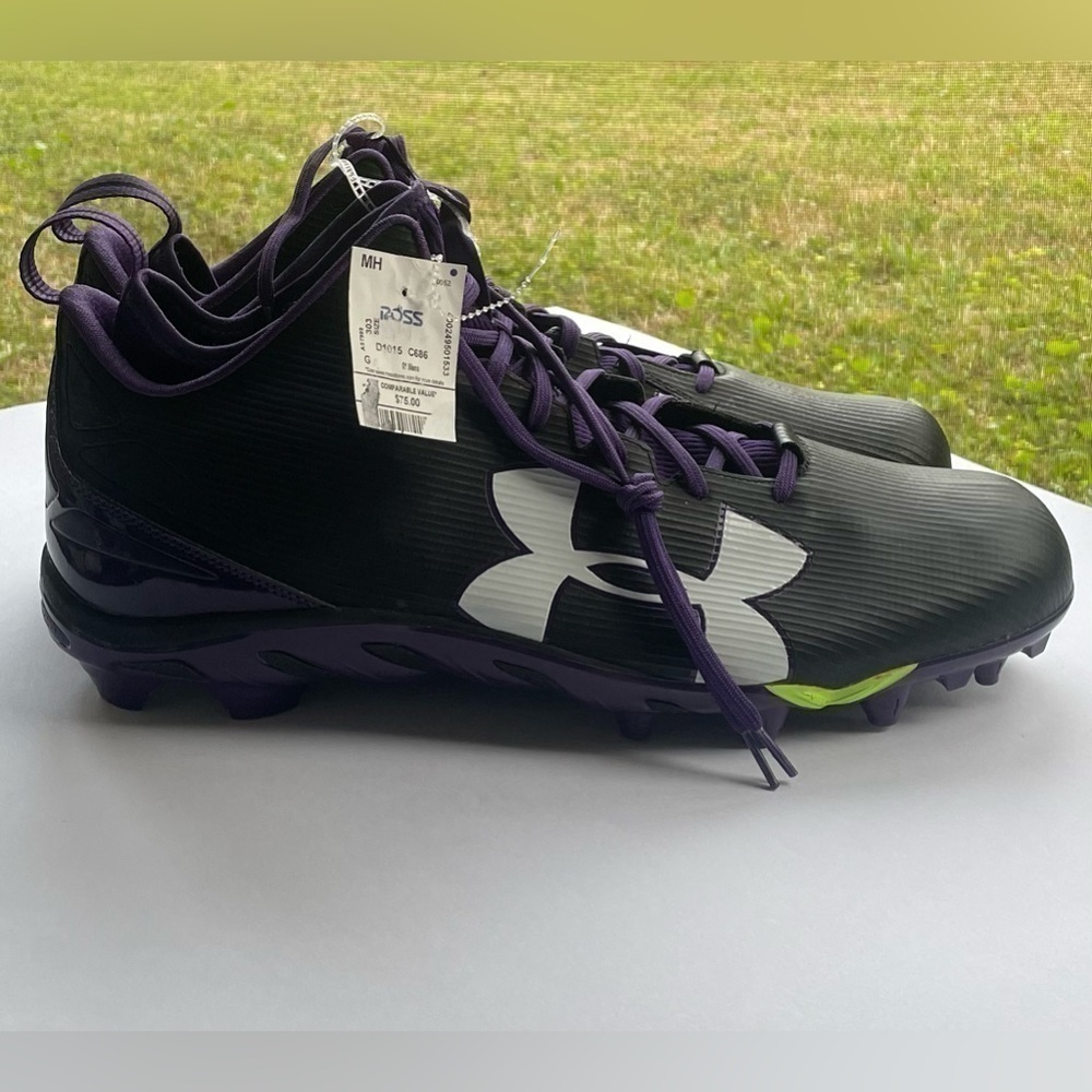 Men’s Under Armour Spine Black/Purple and Lime Green Cleats Size 18E